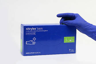 Рукавички нітрилові розмір S , MERCATOR Nitrylex Basic BLUE неопудрені, 100 шт