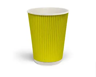 Cтаканчик паперовий 340 мл (уп-20шт) гофрований для гарячих напоїв Жовтий