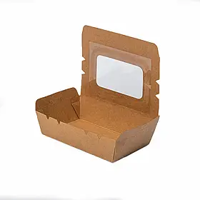 Контейнер для їжі з паперу КРАФТ з вікном 170х135х50мм 900мл. 50шт в уп