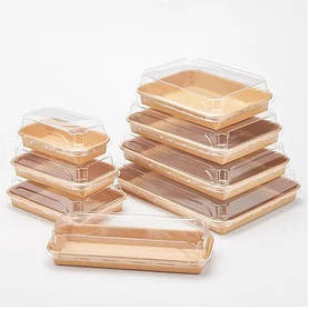 Упаковка для суші крафтова з кришкою PET 185*128*45