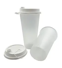 Стакан 600 мл Bubble tea для холодних і гарячих напоїв з кришкою (50 шт.)