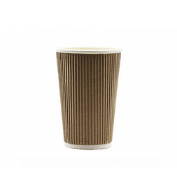 Cтаканчик паперовий 340 мл (уп-20 шт) гофрований для гарячих напоїв Бурий