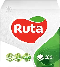 Серветки паперові "БІЛІ" RUTA, 33х33 см, 1 шар, 100 шт. / Уп.