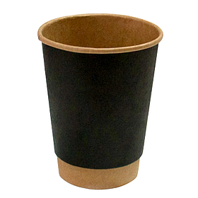 Стакан паперовий двошаровий крафт-чорний 400 мл, 15 шт/уп