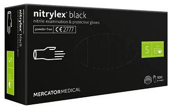 Рукавички нітрилові MERCATOR Nitrylex BLACK неопудрені, розмір S 100 шт\50 пар Чорні