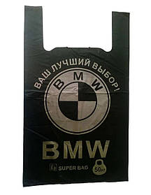 Пакет поліетиленовий тип майка БМВ великий (38+2Х9)Х58 "БМВ" ЧОРНИЙ 100шт 24мкм