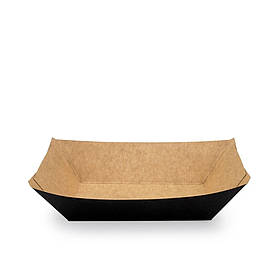 Тарілка-човник мала паперова | Чорна/крафт 1PE 300мл 100 шт/уп