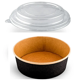 Крафтовий салатник чорний із кришкою 750мл 50шт / 500шт ящ