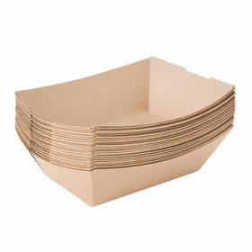 Тарілка човник ламінована паперова велика 200*150*40, крафт, 100 шт/уп