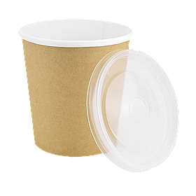 Супник крафт-білий 375 мл. паперовий одноразовий контейнер для супу з кришкою 50 шт