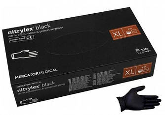 Рукавички нітрилові MERCATOR Nitrylex BLACK неопудрені, розмір XL100 шт\50 пар Чорні