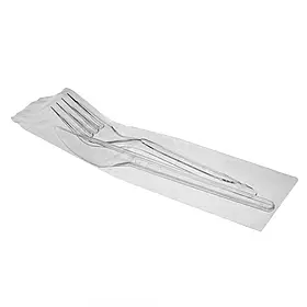 Виделка + ніж одноразова, 100 шт, пластик, прозора, в індивідуальній упаковці, 16 см