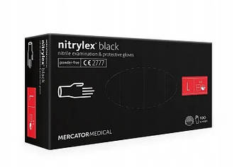 Рукавички нітрилові MERCATOR Nitrylex BLACK неопудрені, розмір L100 шт\50 пар Чорні