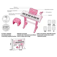 Детский Синтезатор 6655 Розовый 37 Клавиш Со Стулом Микрофоном И Bluetooth || Kilometr+