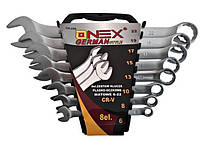 Набір комбінованих гайкових ключів OX-235, 8 шт (6-22 мм), хром-ванадій, з тріскачкою