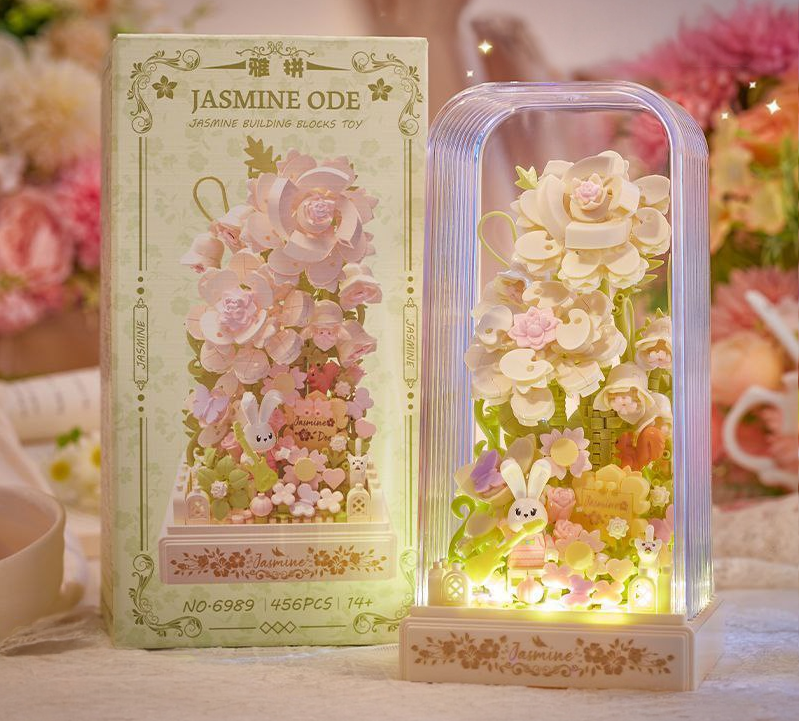 Конструктор нічник блочний дитячий з підсвіткою квітка в колбі Білий жасмін квіти, фото 1