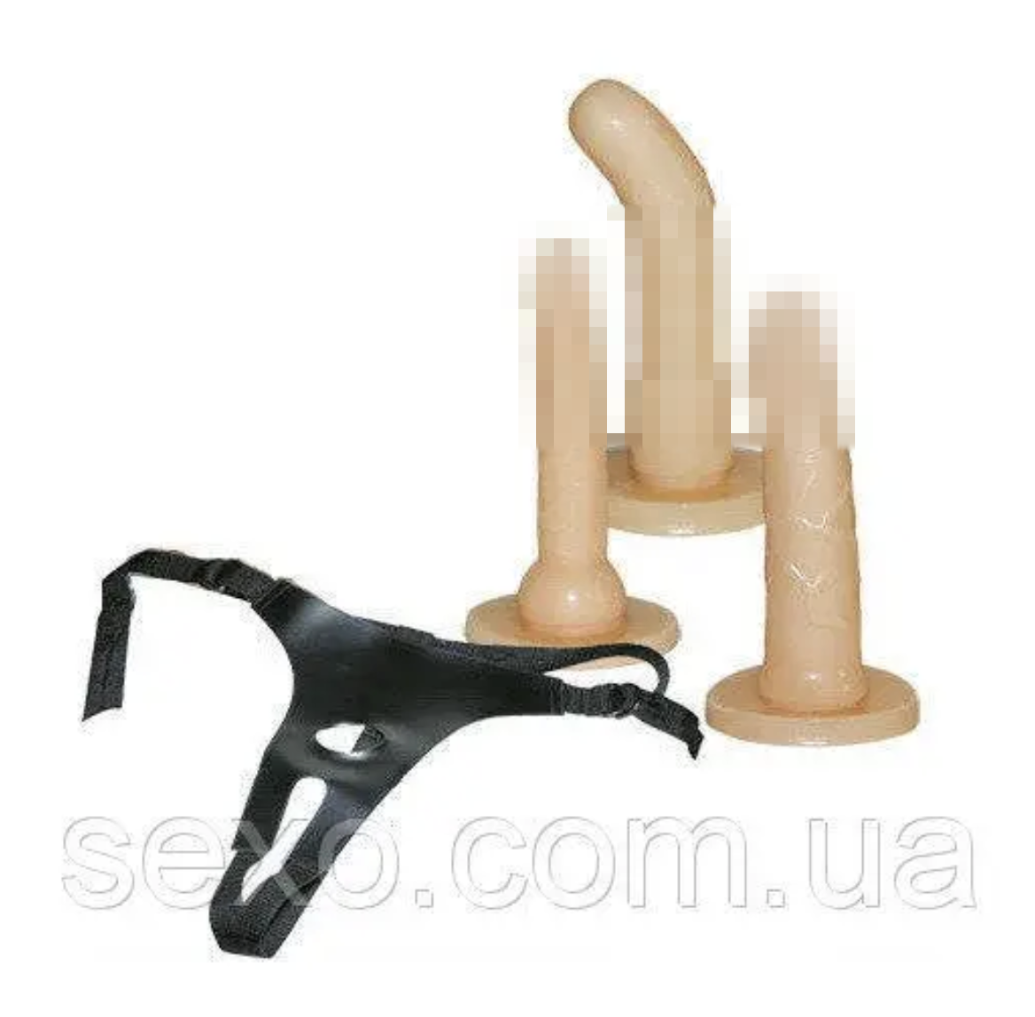 Страпон із 3 змінними насадками Strap-on!, 17х3.5 см., фото 1