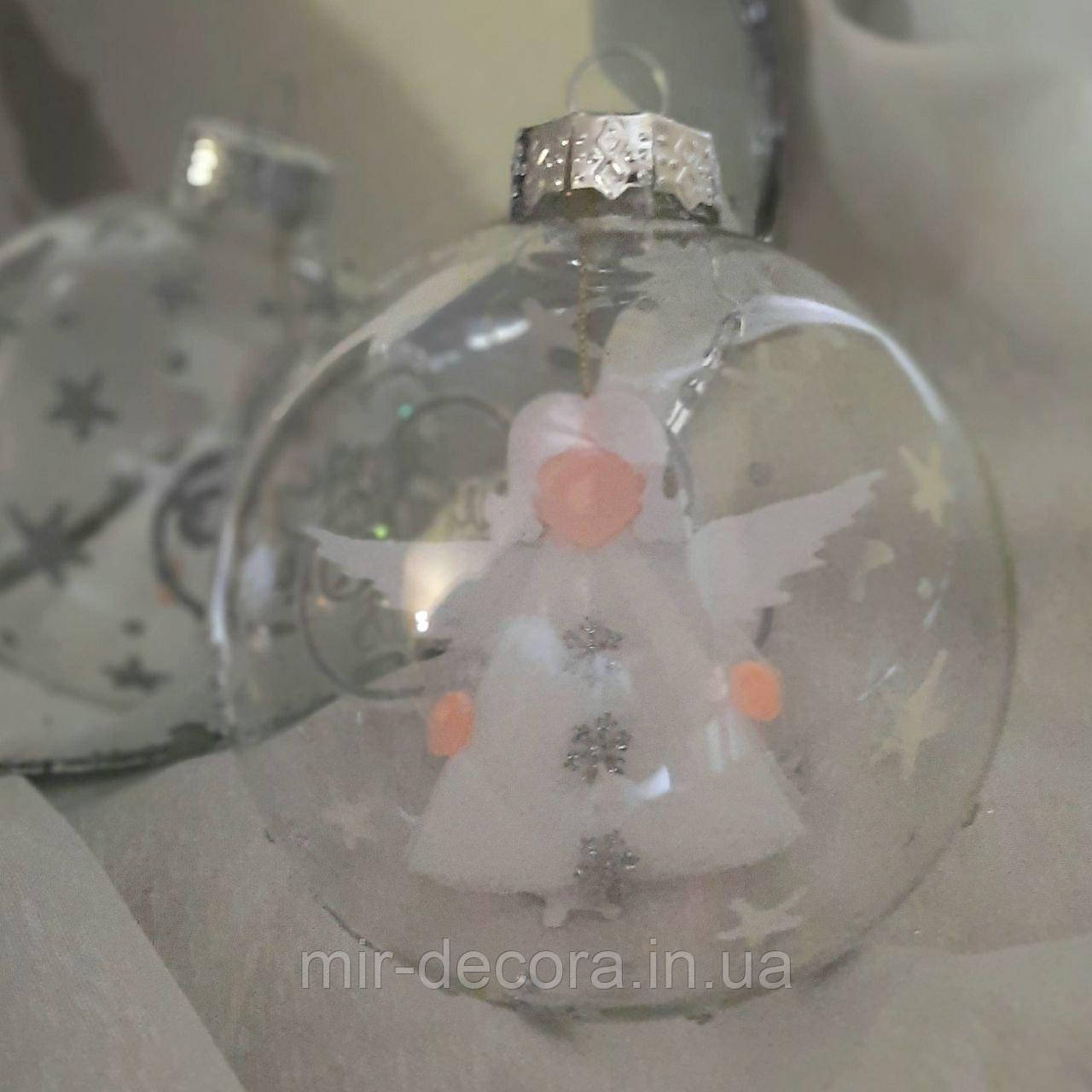 Ёлочный шар из стекла 85 мм "Сніговик у лісі", фото 1
