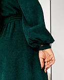 Плаття міді вельветове-сорочка з поясом і воланом, колір смарагдовий батал, фото 3