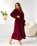 Плаття міді вельветове-сорочка з поясом і воланом, колір бордовий батал, фото 2