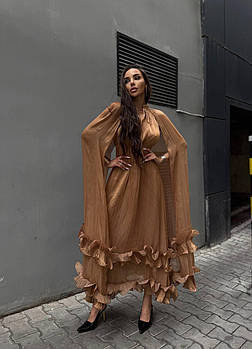 Сукня максі із сатину S, M коричневий