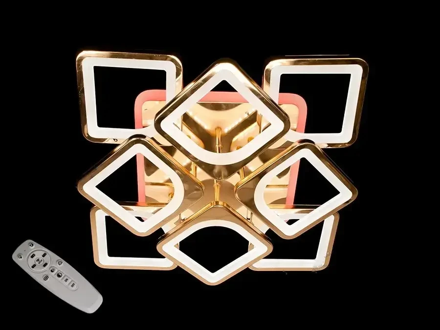 Стельова люстра з димером і LED-підсвіткою, колір золото, 130W, фото 1