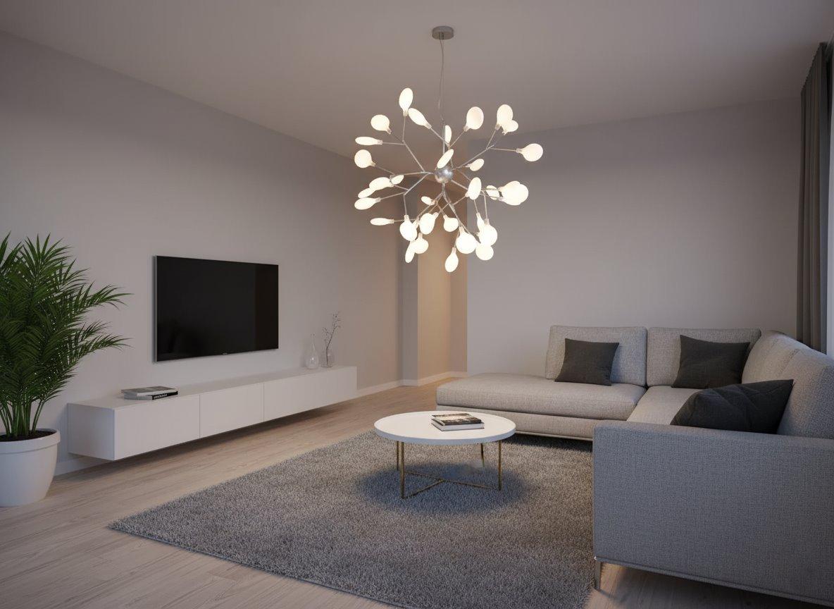 Красива люстра підвісна "Світлячок", 36 ламп, хром сатин, фото 1