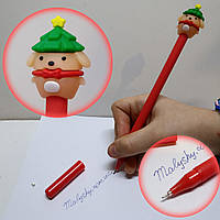 Ручка гелева 6132 «Новий рік» / синя паста / з фігуркою собачка-ялинка