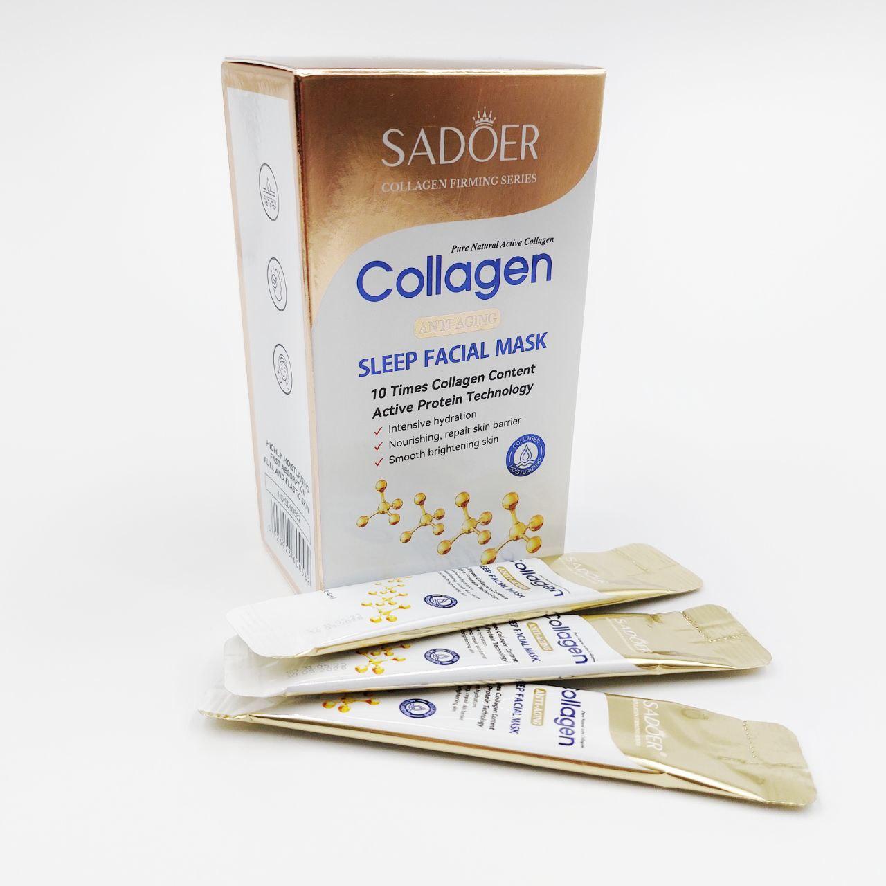 Антивікова Маска для обличчя відновлююча нічна в стіках з Колагеном для глибокого зволоження SADOER, 20*4мл, фото 1