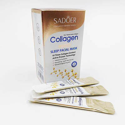 Антивікова Маска для обличчя відновлююча нічна в стіках з Колагеном для глибокого зволоження SADOER, 20*4мл