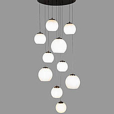 Чорна люстра для сходів з білими плафонами на 10 ламп (99-1691F-10 BK+WH), фото 3