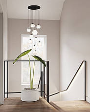 Чорна люстра для сходів з білими плафонами на 10 ламп (99-1691F-10 BK+WH), фото 2