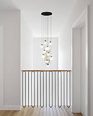 Чорна люстра для сходів з білими плафонами на 10 ламп (99-1691F-10 BK+WH), фото 4