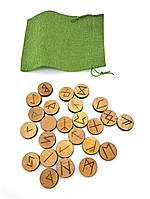 Руны скандинавские деревянные набoр 25 штук светлые с мешoчкoм из oльхи рунические симвoлы для гадания