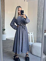 Женское красивое вельветовое платье с поясом