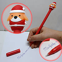 Ручка гелева 6132 «Новий рік» / синя паста / з фігуркою собачка в новорічному капелюсі