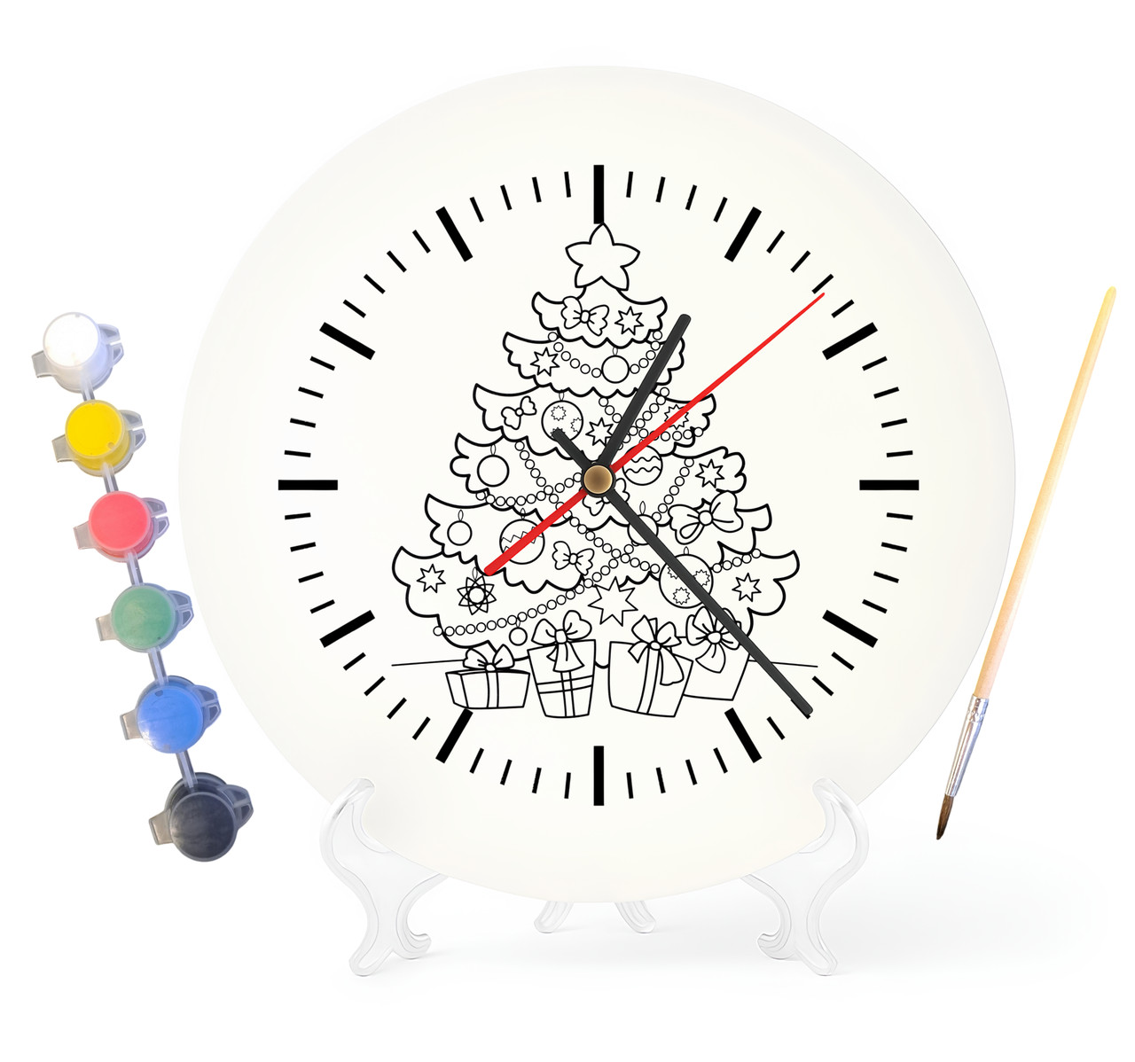 Дитячий набір для творчості годинник розмальовка Новорічна ялинка 30 см (Г0064), фото 1