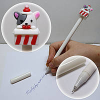 Ручка гелева 6132 «Новий рік» / синя паста / з фігуркою Новорічне кошеня-подарунок