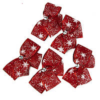 Бант різдвяний святковий декор червоний зі сніжинками набір 5 штук святковий декор для дому та офісу