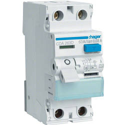 Пристрій захисного відключення УЗО 2P 63A, 30mA, тип А, Hager, CDA263D