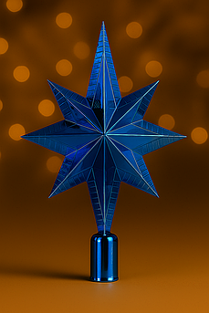 Верхівка на ялинку «Зірка» — глітерна або глянцева новорічна прикраса, 23,5 см, пластик, 15 кольорів Синій глянець