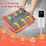 Електрична грілка для ніг з 9 рівнями температури, таймером, сірий фланель, для дому та офісу, фото 5