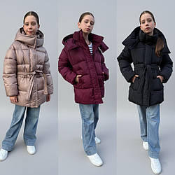Стильна зимова подовжена куртка - пуховик для дівчат «Mira», розміри на рости 152, 158, 164, 170