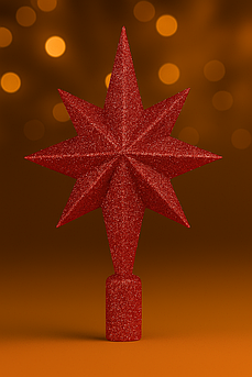 Верхівка на ялинку «Зірка» — глітерна або глянцева новорічна прикраса, 23,5 см, пластик, 15 кольорів Червоний