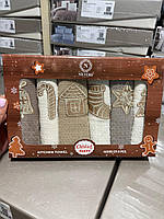 Набір кухонних рушників Nilteks Christmas Party (6 шт.) – Бежеві відтінки, 40×60 см, подарункова упаковка