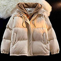 Замшевый пуховик со вшитым воротником - женская теплая куртка с синтепоном 250 для морозной погоды