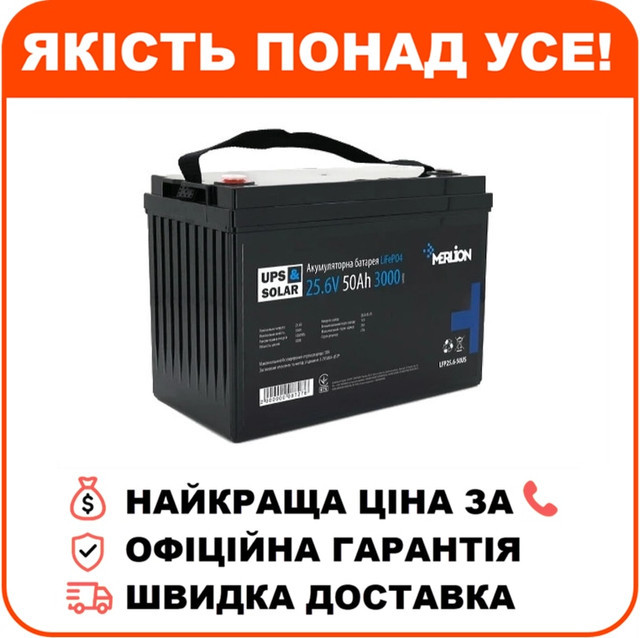 Літієва акумуляторна батарея Merlion LFP25.6-50 25.6В 50А•год 40А, фото 1