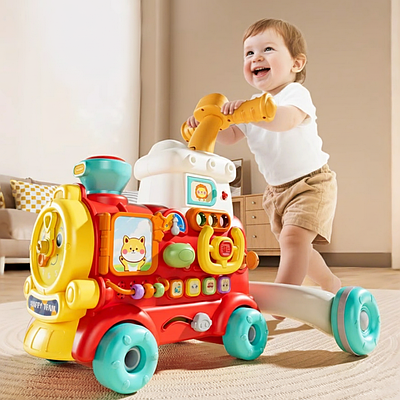 Дитячі розвивальні ходунки Музична інтерактивна каталка з бізібордом для малюка світло звук пара годинник ігри