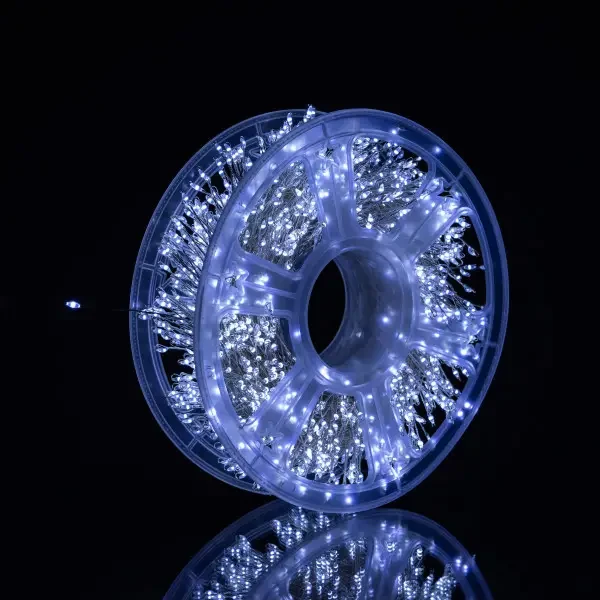 Гірлянда Роса 50 м 1500 LED, холодне біле світло, прозорий провід, 220В (з пультом, на котушці), фото 1