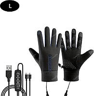Зимові рукавички з USB обігрівом, трирівневий контроль температури, сенсорна технологія для смартфона, розмір L